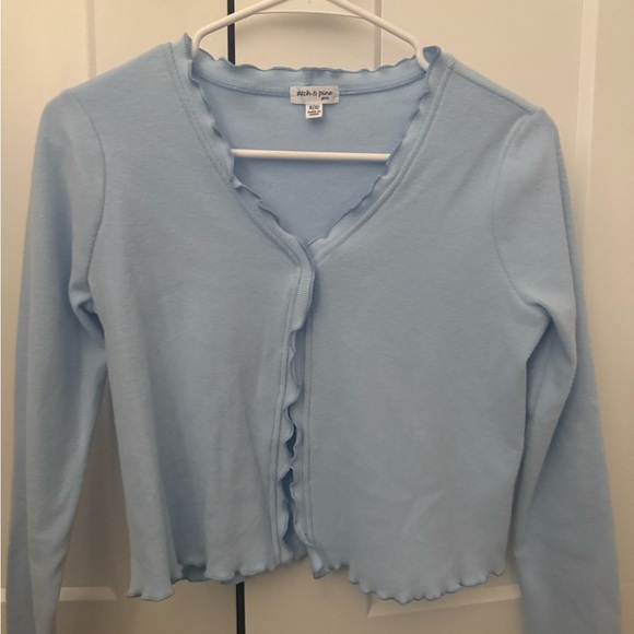 Stitch & Pine Sweaters - light blue ruffle cardigan